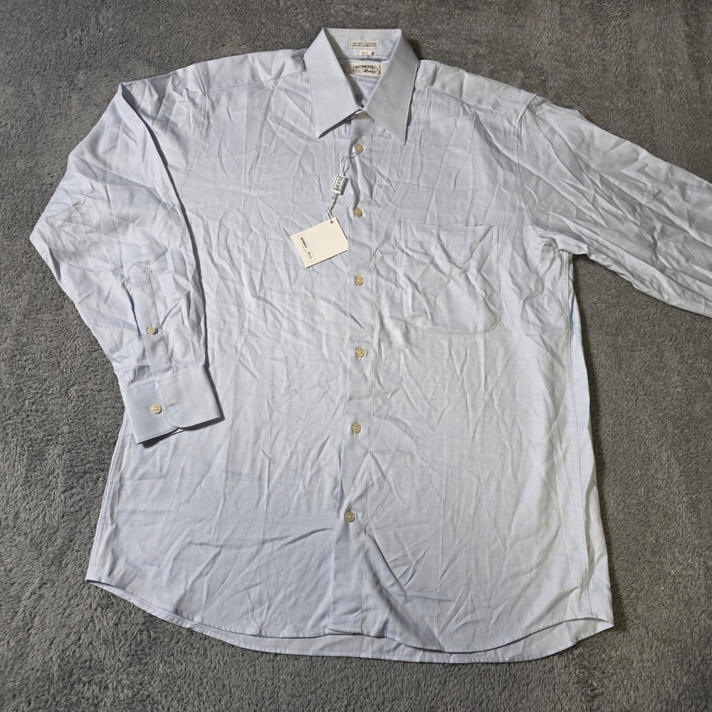 Mondo di Marco Mens 15 32/33 Dress Shirt Blue Herringbone Cotton Italy 51002-01